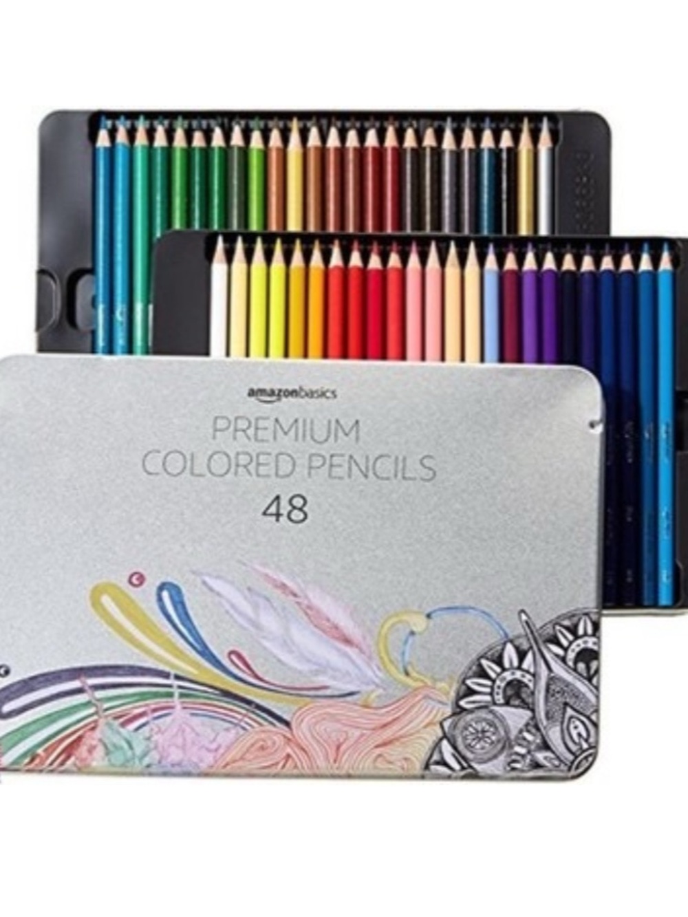 AmazonBasics Premium Colored Pencils 48 Count Multicolor Set in Tin Case